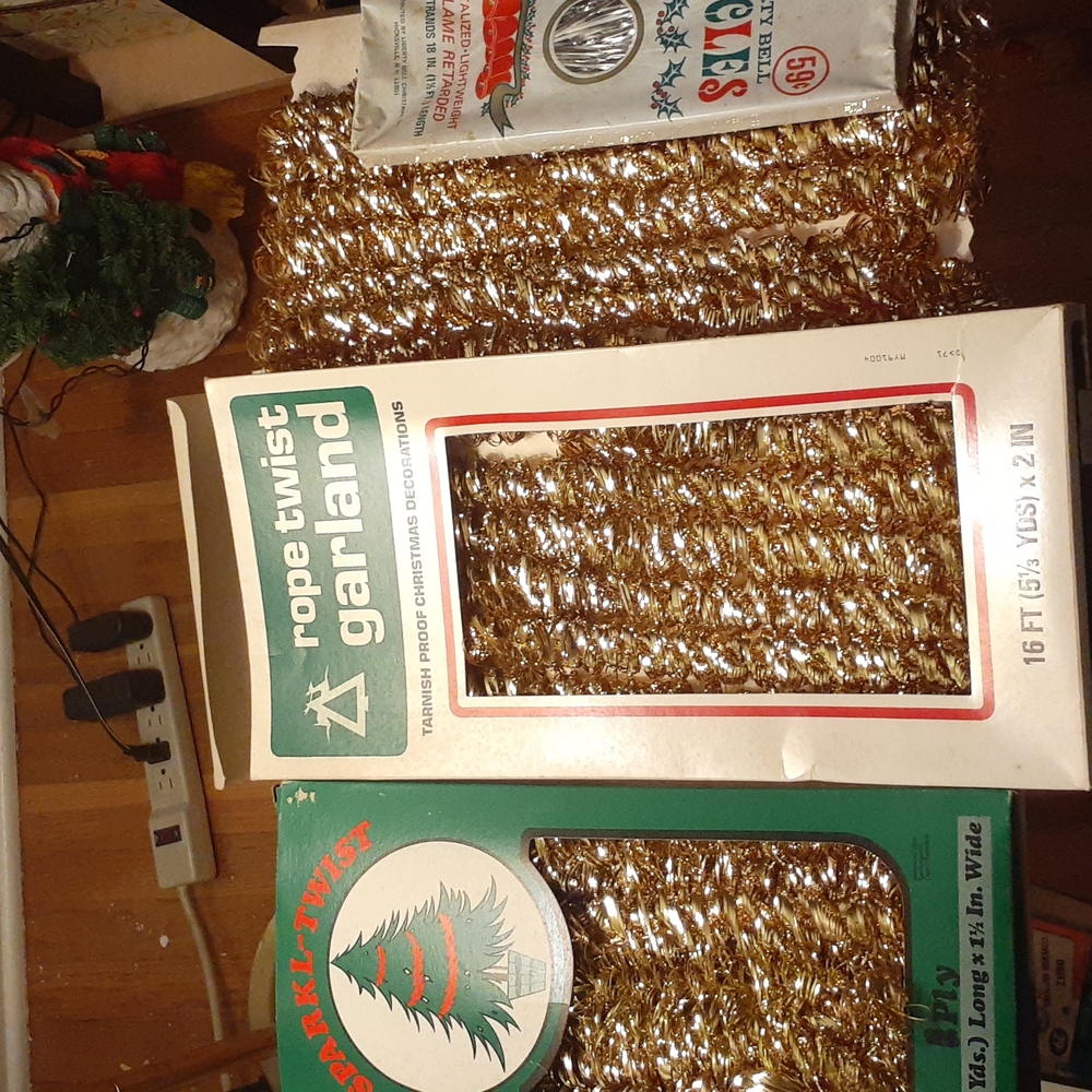 4 Vintage boxes of rope twist,   liberity icicles, and sparkle twist.